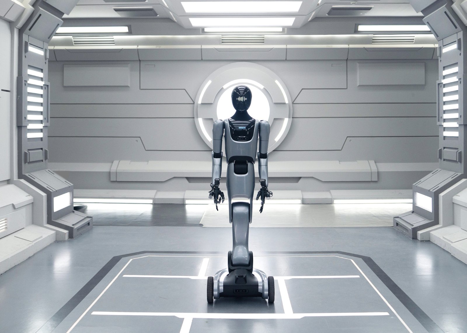 Keenon XMAN-R1 Wheeled Humanoid Service Robot in Testing Hangar